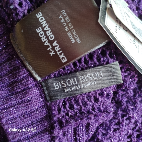 Bisou Bisou New Women XL Purple Mesh Women's Sweater - Picture 12 of 13